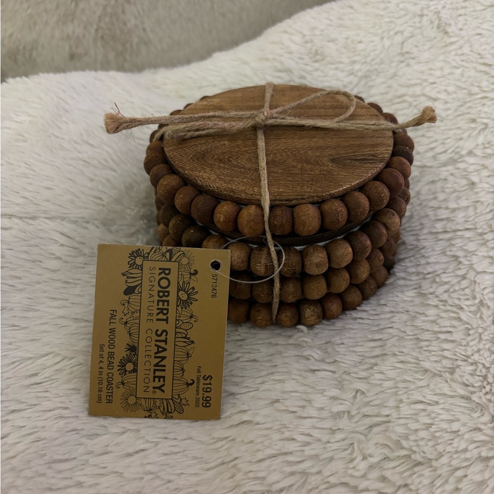 Robert Stanley Brown Wood Beaded Coaster Set